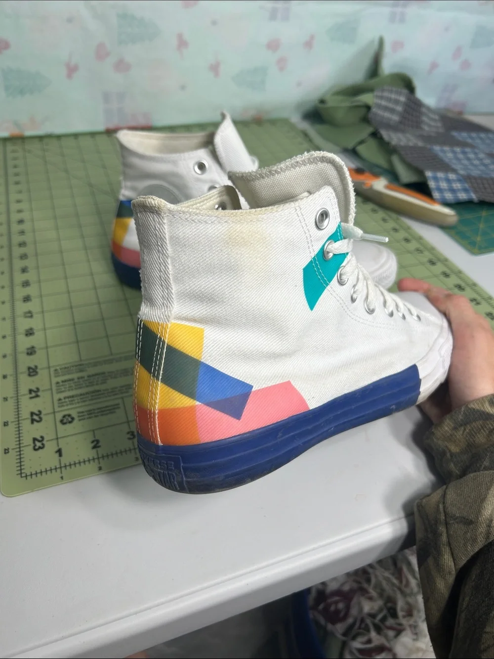 White High-Top Sneakers with Color Block Accent